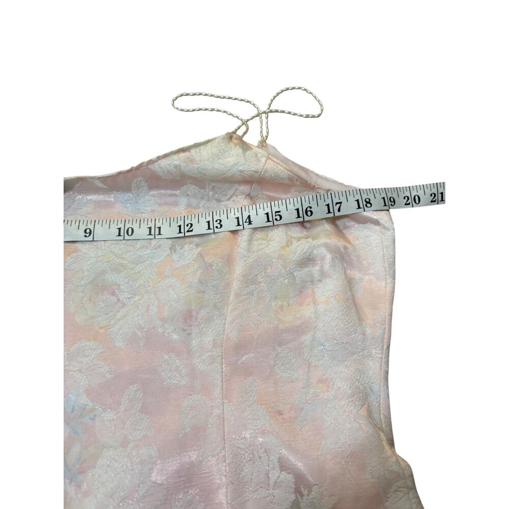 Ethereal‎ Fairy Pink Vintage Brocade Mini Dress Satin L Pearl Straps Feminine - Picture 4 of 16